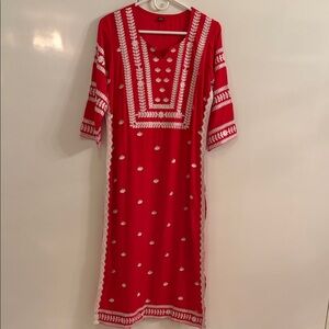 Red and White Embroidered Dress